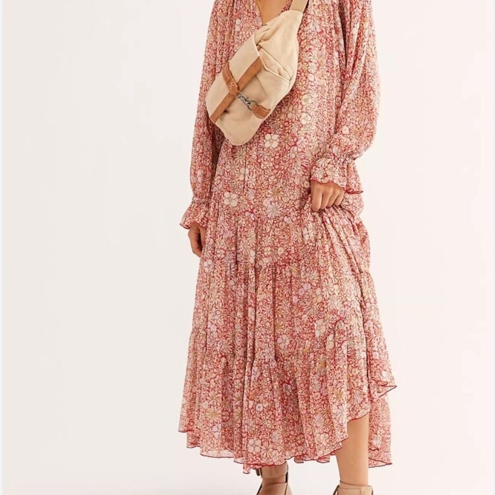 Free People Floral Long Sleeve Dress in Pink
